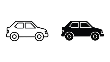 Fototapeta premium Simple black and white outline car icons set