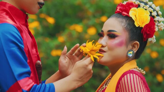 Romantic Javanese Dancer Couple with Yellow Flower
