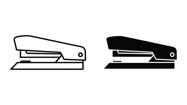 Black and white outline stapler icons in contrasting styles