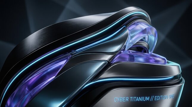 Futuristic cyber titanium edition one gaming mouse design with glowing blue neon