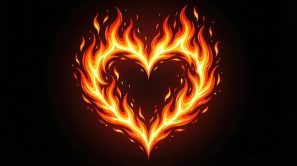 Fototapeta premium Fiery heart blazing with intense flames on black background