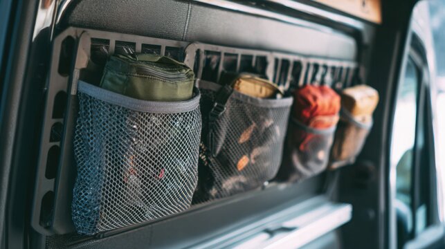 van storage nets magnetic holders organized small items interior detail travel efficiency