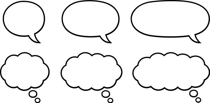 Cartoon comic style speech and thought bubbles, different length set. Design element for labels, stickers, banners. Vector clipart illustration