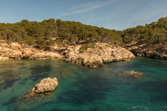 Spain, Balearic Islands, Landscape of Calo des Moro in summer
