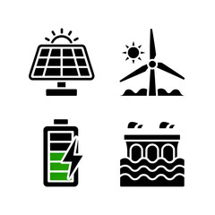 Renewable energy icons with solar panel and wind turbine isolated on transparent background © mohammad