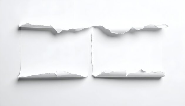Torn white paper sections with rough edges, against a white background
