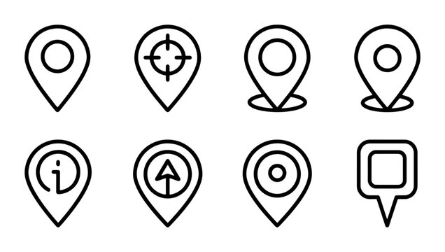 Location Pin Icons Set, Map Marker Symbols Collection, Navigation Pointers, Geo Tag Graphics, GPS Point Vector Art
