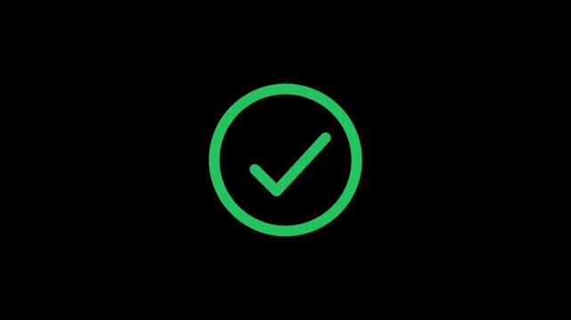 Animated green check mark appearing in circle for success and approval, tick icon, positive confirmation, task completed, validated symbol, minimalist motion graphic, seamless loop 4k video