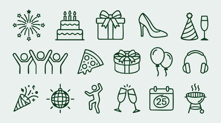 Fototapeta premium Party and Celebration Outline Icons Set for Events and Holidays