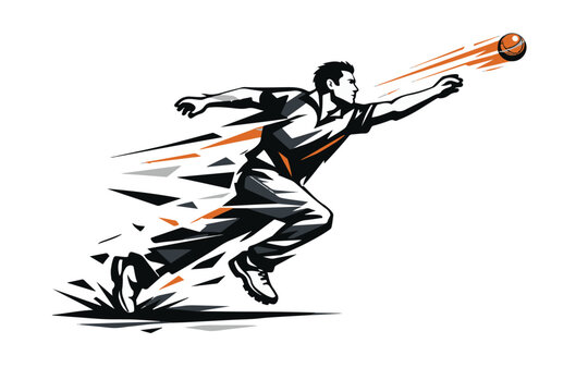 Cricket player running with ball, cricket bat