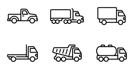 Truck Icons Set, Vehicle Line Art Collection, Transportation Graphics © Anisur