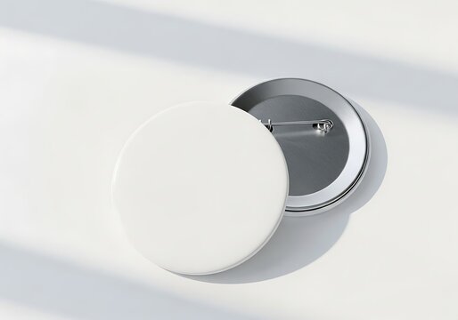 Isolated blank round button badge mockup with metallic pin on back, template for branding designs, pins, logos, promotional items