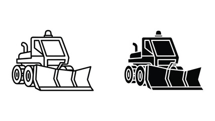 Black and white construction grader and dozer machines illustration © Jahidul