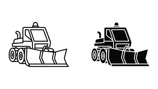 Black and white construction grader and dozer machines illustration