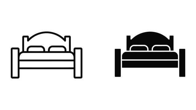 Black and white bed icon with and without canopy