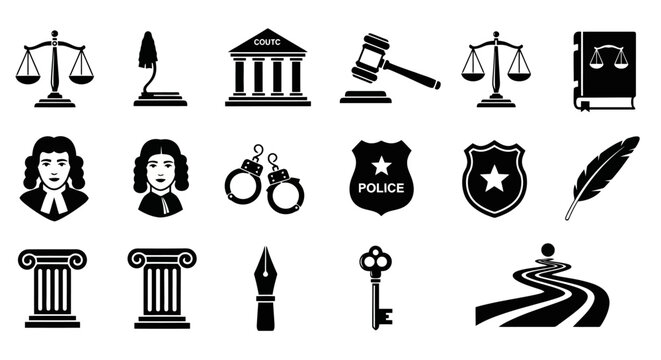Black and white law enforcement icons set.