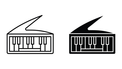Black and white piano keyboard vector icons with lid open © Jahidul