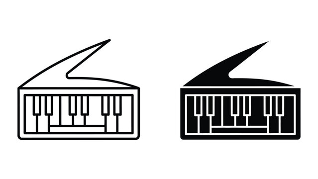 Black and white piano keyboard vector icons with lid open