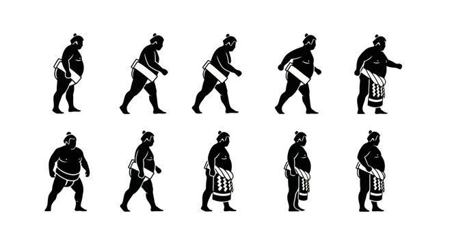 set of drummer vector silhouettes walking.