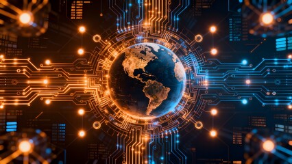 Obraz premium Global digital network with earth at center