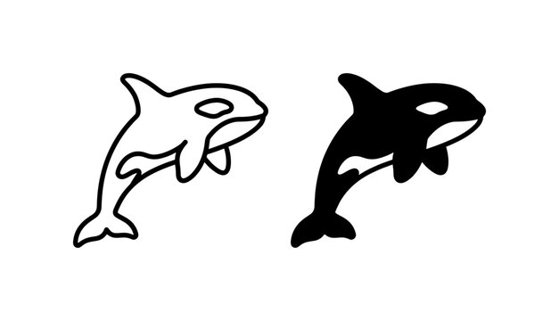 Orca Whale Icons, Killer Whale Vector Graphics, Marine Mammal Illustrations, Black and White Ocean Wildlife