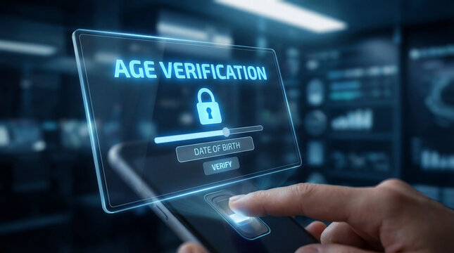 Using mobile phone for digital age verification, entering date of birth to protect online privacy and data security