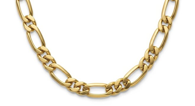 Elegant 14k Yellow Gold Figaro Chain Necklace Isolated on White Background - Classic Jewelry Design