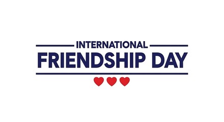 International friendship day graphic with hearts navy and white typography design
