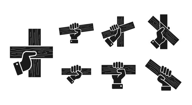 Collection of hand gestures with crossed objects.