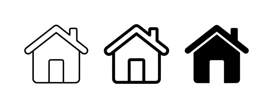 Home Icons Set, Simple House Symbols, Outline and Solid Styles, Vector Graphics for Web and App Design