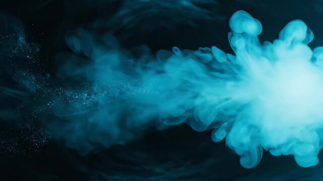 Abstract blue smoke dispersion background featuring swirling cloud formations and ethereal vapor textures in a dark mystical setting
