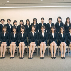 Fototapeta premium 日本の企業の内定式・入社式の集合写真（リクルートスーツ姿の新人ビジネスマンたち ）～Japanese business persons joining ceremony