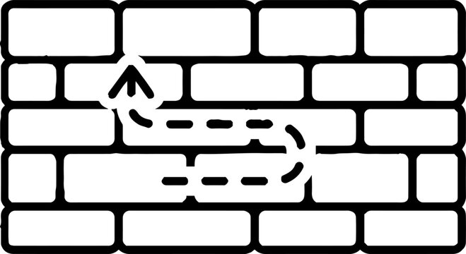 Dashed arrow showing a path through a brick wall obstacle