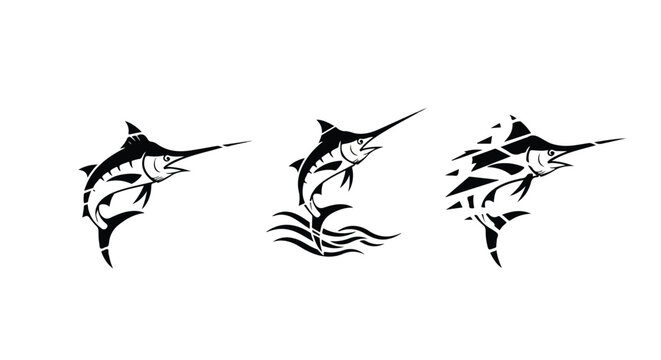 Jumping marlin fish pattern with halftone texture