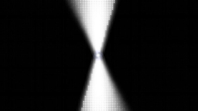 Neutron Star Pulsar Rotating Halftone Dot Grid Animation: Radar Sweep Phosphorescent Glow Effect, Dual Lighthouse Beam with Bloom Trail on Black Background, Seamless Loop Motion Graphics