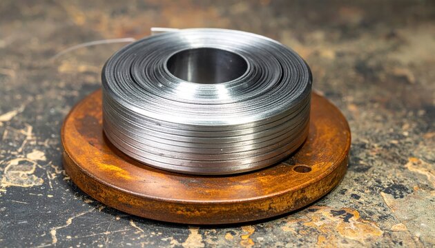 Shiny Metallic Magnesium Ribbon Coil on Rustic Surface