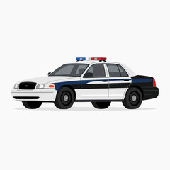 Fototapeta premium Police car with flashing lights on white background