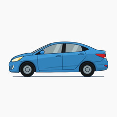 Obraz premium Blue Sedan Car Side View Illustration