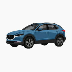 Fototapeta premium Blue Crossover SUV Car Illustration on White Background