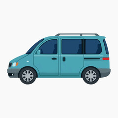 Fototapeta premium Blue minivan with roof rack and tinted windows isolated on white background