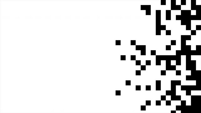 Abstract Pixel Transition with Square Blocks, Digital Reveal Animation, 8-bit Retro Mosaic Wipe, Geometric Tech Background, Black and White Matte 4k video