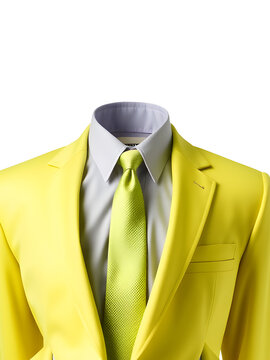 &ldquo;Formal chartreuse court suit with sgi brightgray  shirt and chartreuse tie, no head, clean neck cut, front-facing passport photo style, plain white background, studio lighting, high resolution, reali