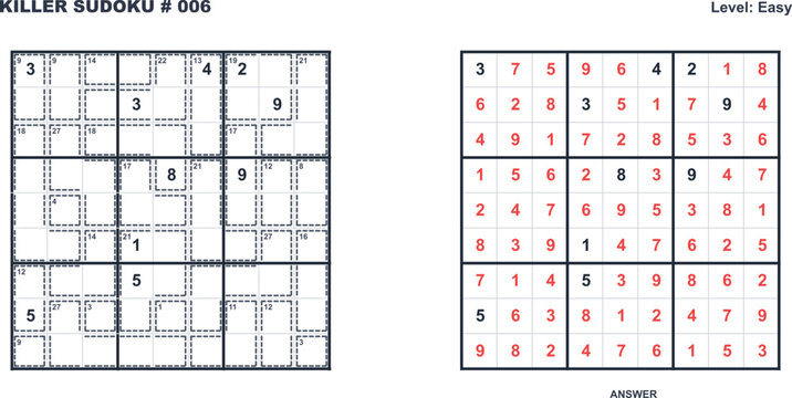 Brain Training Killer Sudoku Puzzle Grid #006 with Key