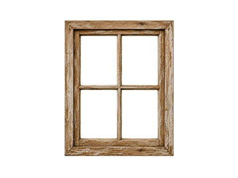 Vintage wooden old window frame isolated on white background.