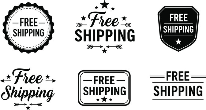 Free shipping badges and labels collection of vector illustrations on a white background