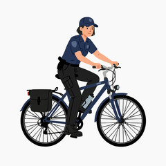 Naklejka premium Female police officer riding a bicycle on patrol
