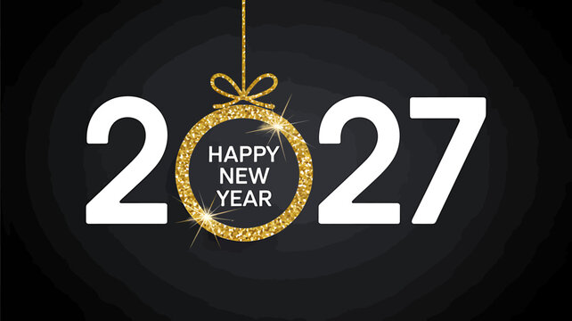 Happy New Year 2027 celebration graphic design with glittery ornament