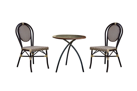 bistro set with round table and two chairs isolated on white background