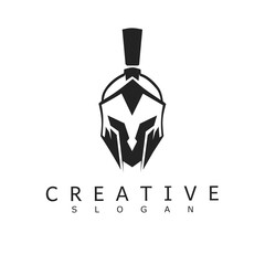 Strong Spartan helmet logo icon with clean geometric lines. Powerful black warrior mascot vector art designed for e-sports teams, fitness gyms, security brands © pramurti