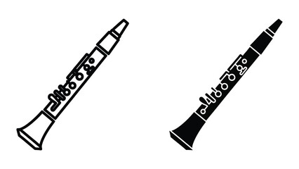 Black and white illustration of two clarinets side by side © vactor guru